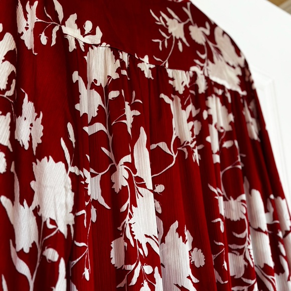 Johanna Ortiz x H&M Red Floral Maxi Dress Boho Tiered Tie-Neck Long Sleeve - Picture 9 of 9